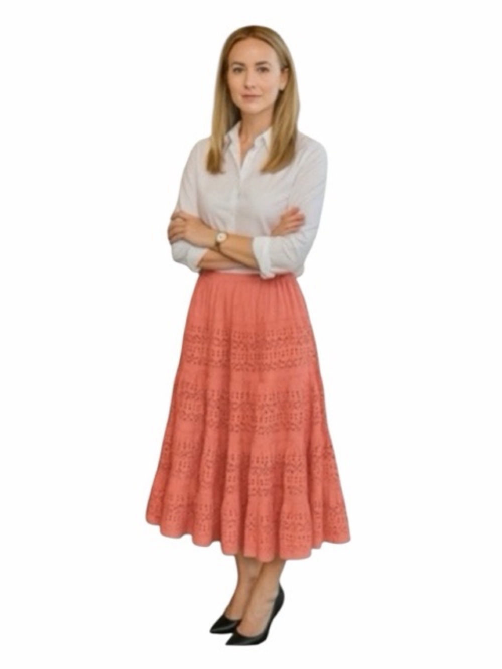 Kaktusโ Coral Eyelet Midi Skirt NWT
